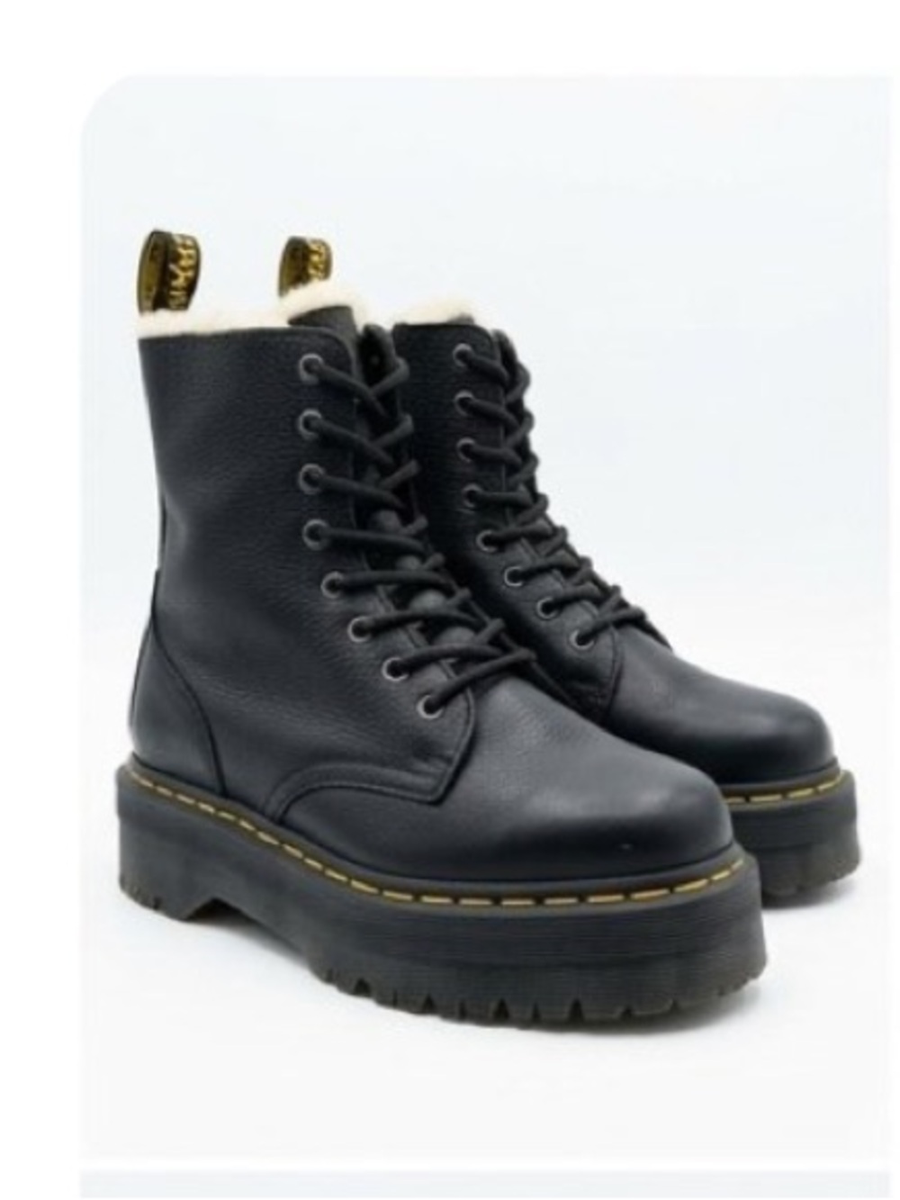 Dr. Martens Jadon FL Faux Fur Lined Pisa Leather Platform Boots - Size 6
